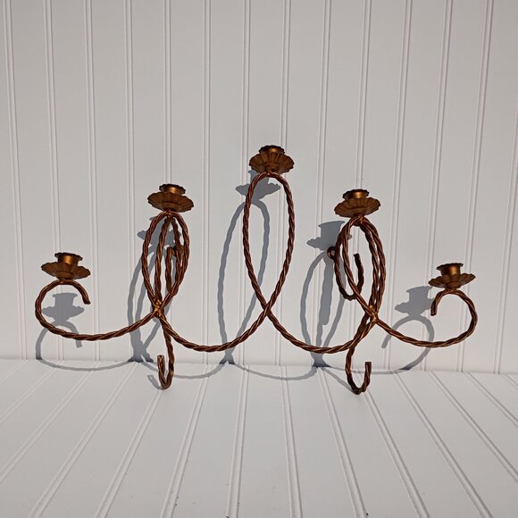 Homco Twisted Rope Gold Metal 5 Arm Candelabra Wall Hanging Candle Sconce Vtg - Picture 16 of 16